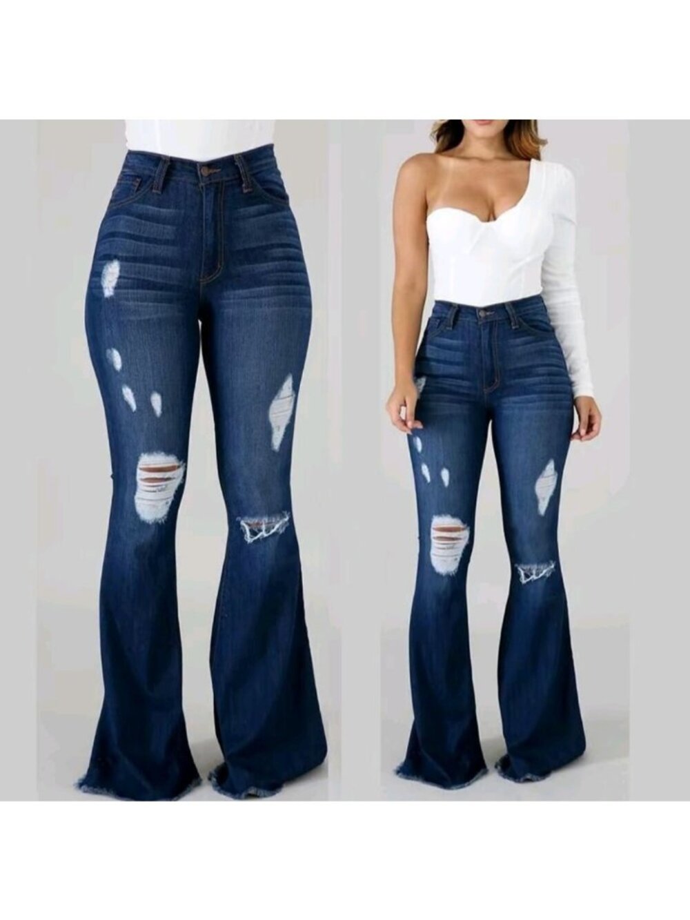2024 Bell Bottom Jeans for Women Ripped High Waisted Classic Flared Pants